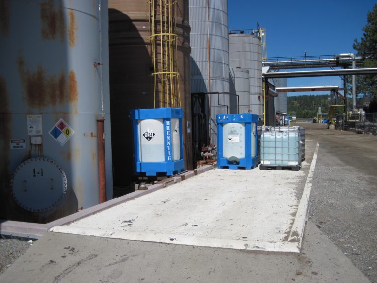 An offload pad sloped to drain any spilled material to the main containment. Photo provided by Panhandle Health.