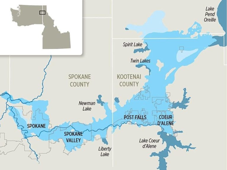 The Spokane Valley-Rathdrum Prairie Aquifer (light blue shading). Photo: Lisa Waananen, Inlander.com.