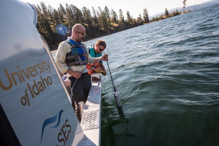 Water quality researchers on Coeur d’Alene Lake. (Photo: K. Marshall.)