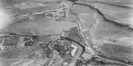 black and white arial image of a dry landscape