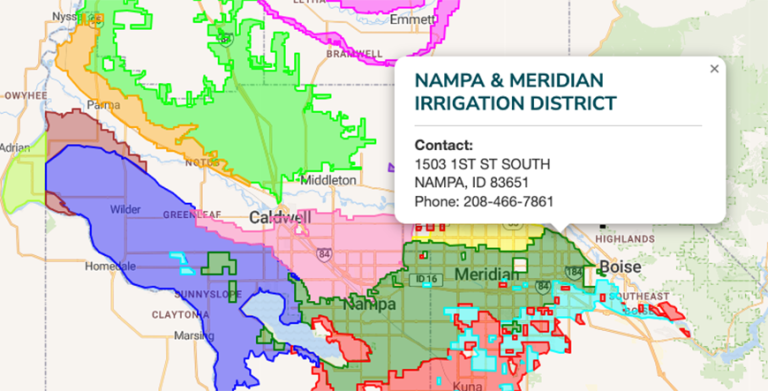Map of irrigation districts in Treasure Valley