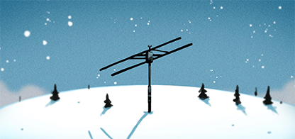 cartoon image of snotel station on snowy hillside